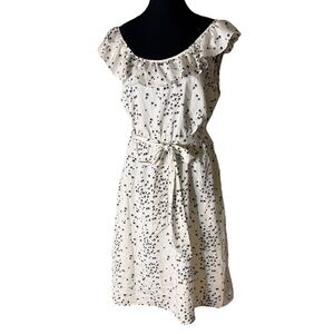 CLEO Petite Off Shoulder Swallows Birds Midi Summer Dress Ruffle Size 12P